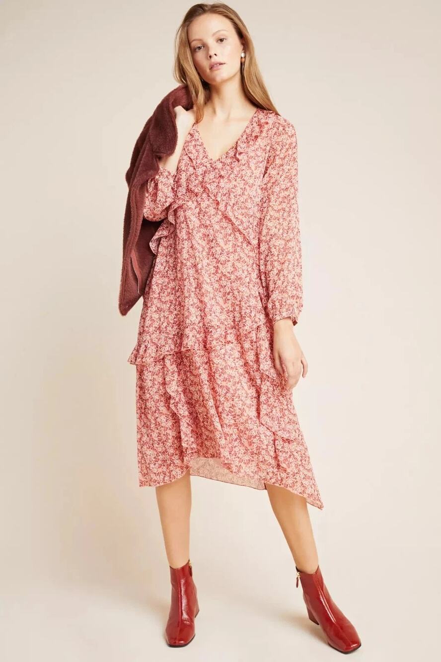 Maeve Anthropologie Sirena Floral Ruffle Wrap Size XS Cottage Boho Ruffle